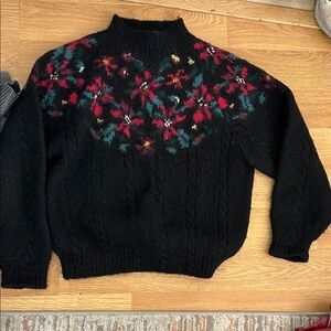 Vintage L.L. Bean Black Sweater with Floral Accents